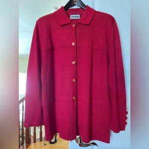 Beautiful classy sweater jacket in a great red with gold embellishments. GUC
